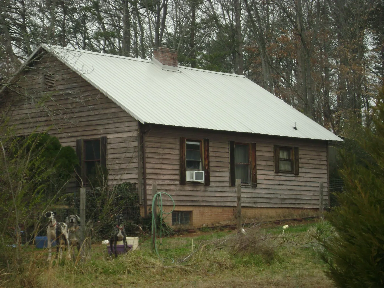 White metal roof on an old wood sided farmhouse, from a Metal Roof Installation job in Forest City